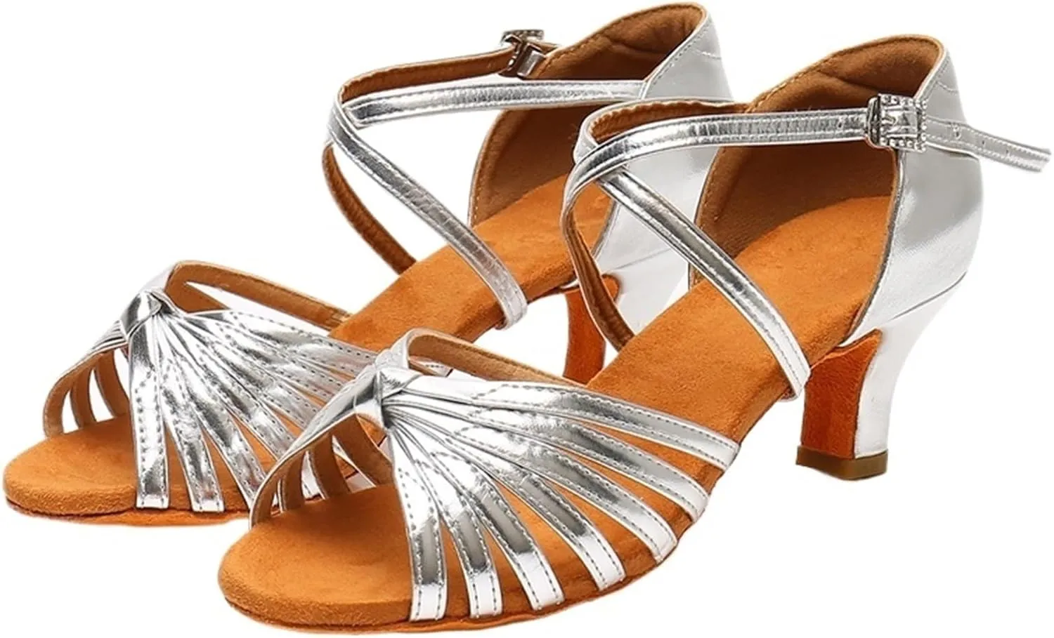 Dancing Shoes for Woman Adult High Heel Patent Leather Dance Shoes Professional Soft Soled Latin Dance Shoes(5.5cm Silver,38)