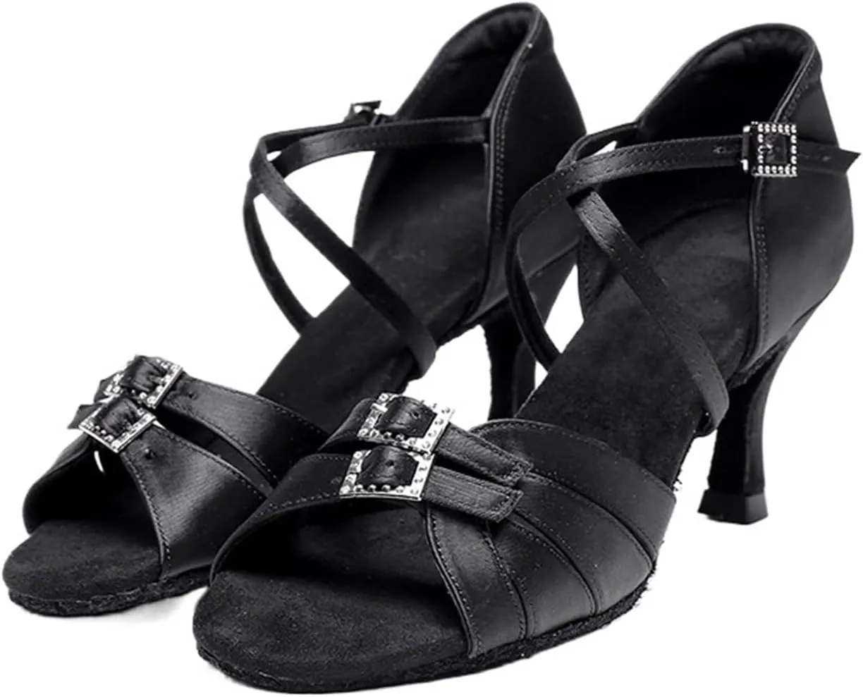 Dancing Shoes for Woman Ballroom Dance Shoes for Women Girls Ladies Latin Modern Tango Dancing Shoes Salsa Training Sandals(Heel 7.5cm Black,37)