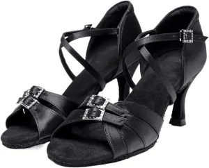 Dancing Shoes for Woman Ballroom Dance Shoes for Women Girls Ladies Latin Modern Tango Dancing Shoes Salsa Training Sandals(Heel 7.5cm Black,37)