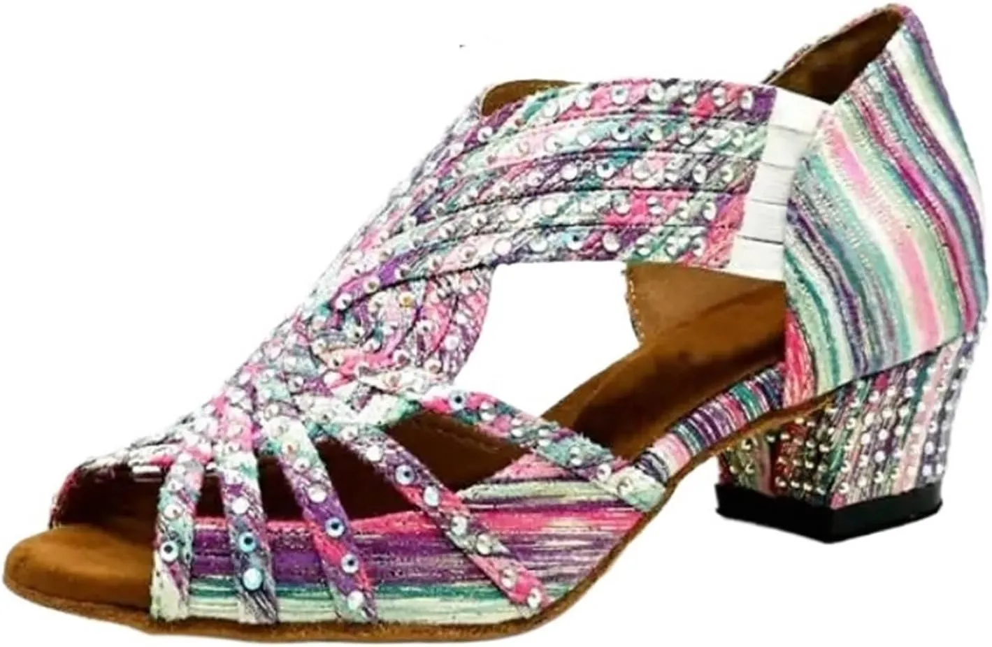 Dancing Shoes for Woman Salsa Dance Shoes Girl Ballroom Shoes for Women Latin Shoes Square Dance Shoes Rhinestone(Colorful Heel 6cm,10.5)