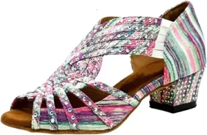 Dancing Shoes for Woman Salsa Dance Shoes Girl Ballroom Shoes for Women Latin Shoes Square Dance Shoes Rhinestone(Colorful Heel 6cm,10.5)