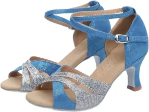 Dancing Shoes for Woman Women Latin Dance Shoes Soft Sole Ballroom Tango Dancing Shoes for Woman Ladies Girl 5cm Heeled(Middle Blue 5 Points,35)