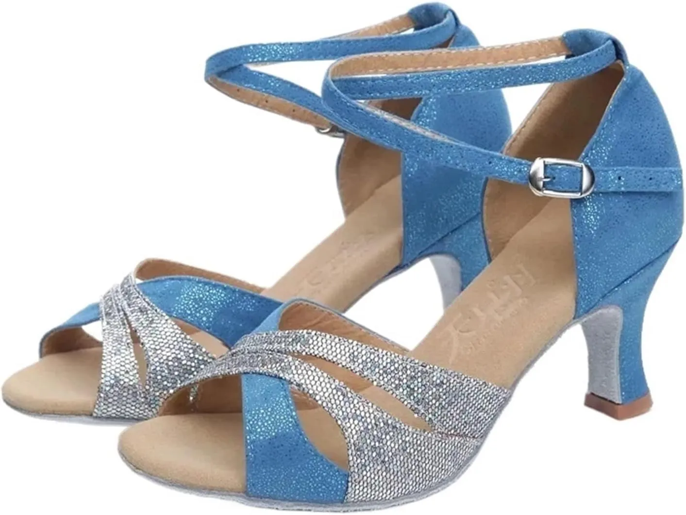 Dancing Shoes for Woman Women Latin Dance Shoes Soft Sole Ballroom Tango Dancing Shoes for Woman Ladies Girl 5cm Heeled(Middle Blue 5 Points,35)