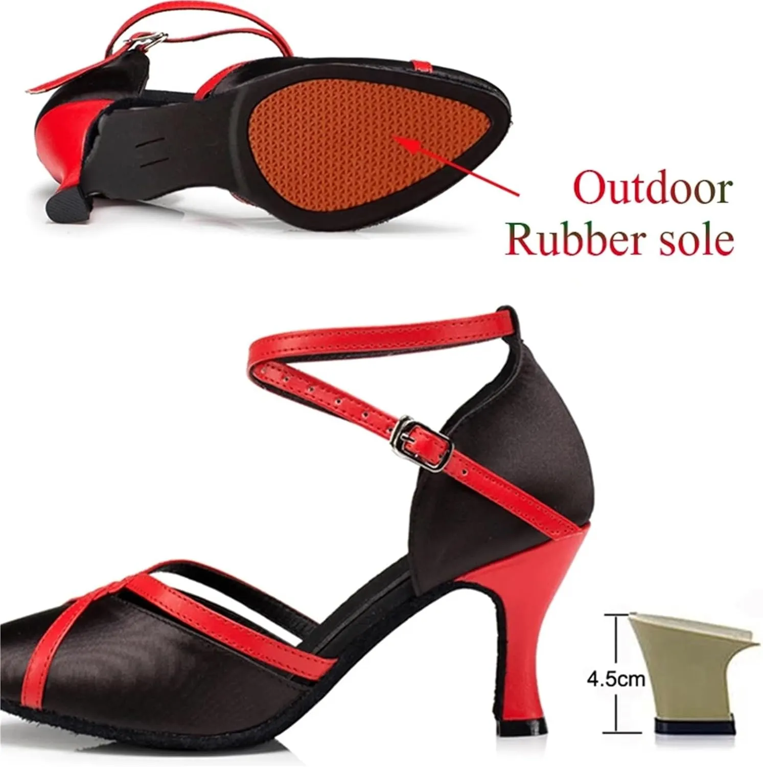 Dancing Shoes for Woman Women Latin Shoes Tango Salsa Ballroom Party Shoes High Heel Dance Shoes Outdoor Sneakers(Outdoor Black 4.5cm,36)