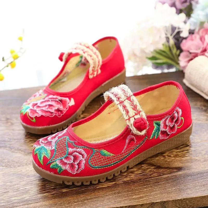 Dear Time Women's Embroidered Flower Cloth Flat Shoes Ethnic Chinese Style Round Toe Mary Jane Ballet Oxfords Shoes