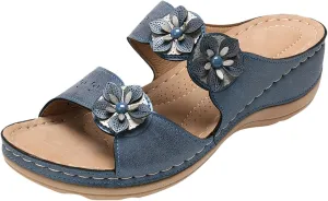 Eduavar Orthopedic Sandals for Women, Sandals Women Comfortable Wedge Sandals Slip On Floral Open Toe Platform Sandals