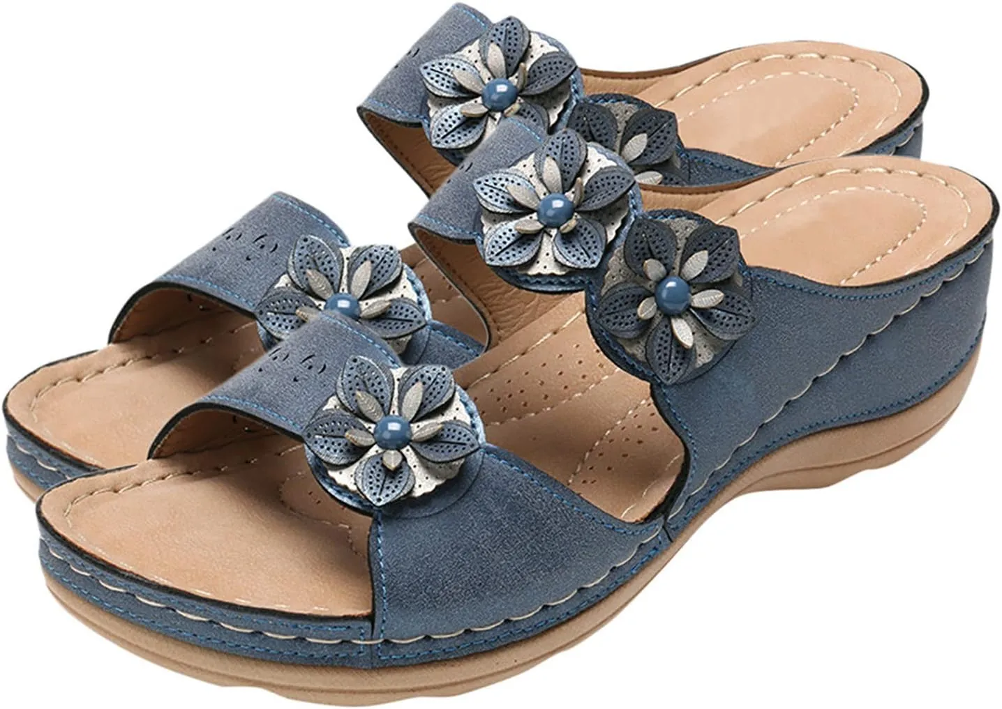 Eduavar Orthopedic Sandals for Women, Sandals Women Comfortable Wedge Sandals Slip On Floral Open Toe Platform Sandals