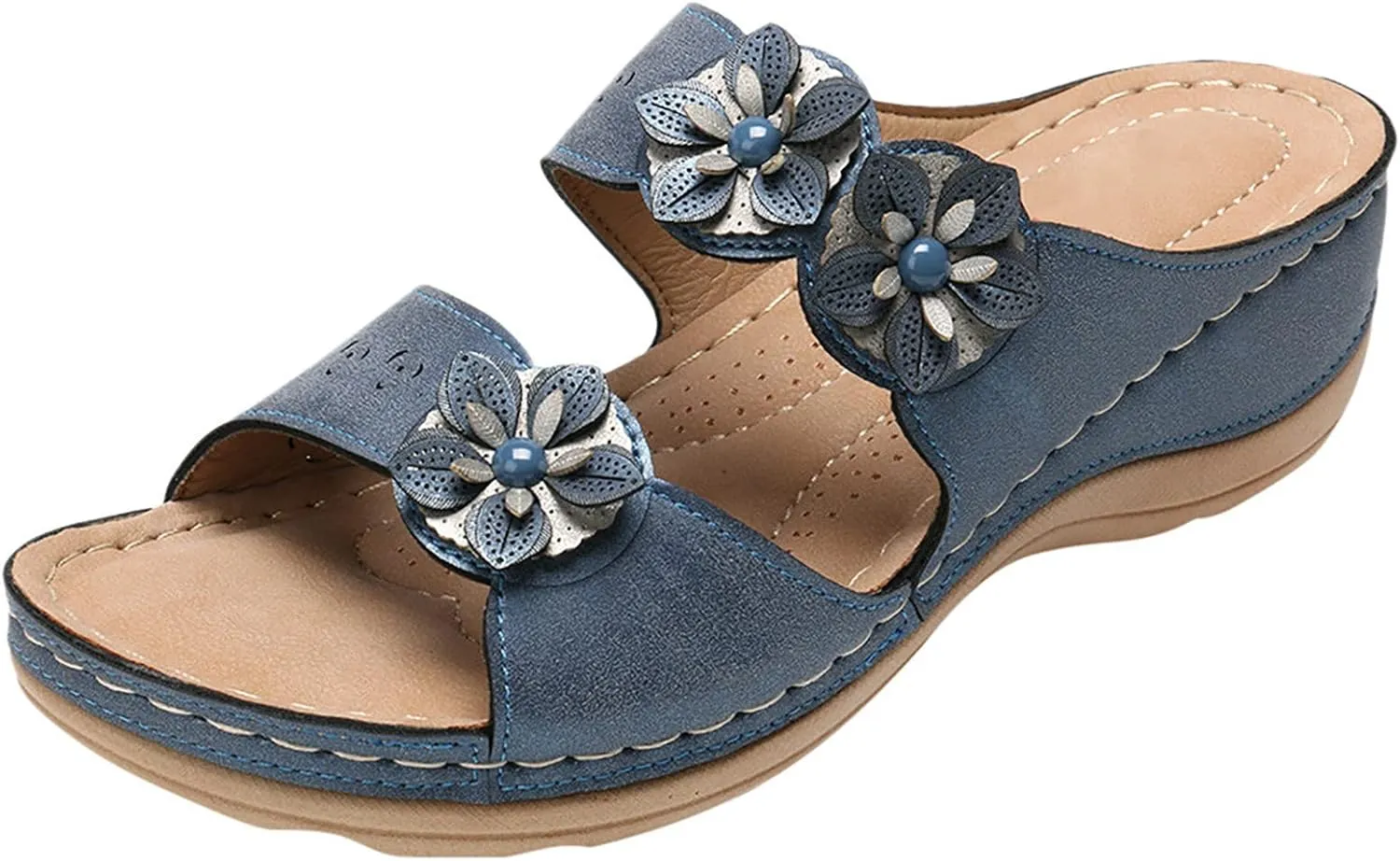 Eduavar Orthopedic Sandals for Women, Sandals Women Comfortable Wedge Sandals Slip On Floral Open Toe Platform Sandals