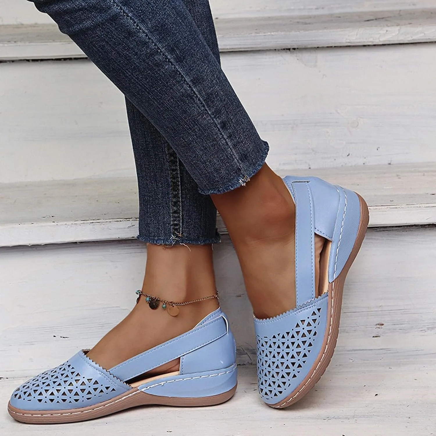 Eduavar Sandals for Women Casual Dressy Summer Closed Toe Sandals Breathable Flat with Arch Support Slip On Walking Shoes