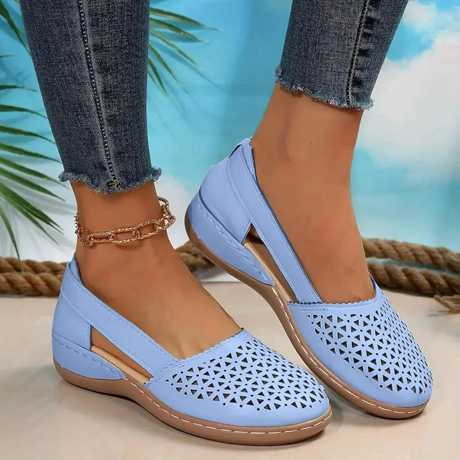 Eduavar Sandals for Women Casual Dressy Summer Closed Toe Sandals Breathable Flat with Arch Support Slip On Walking Shoes