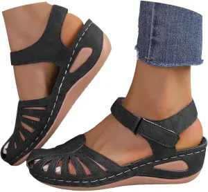 Eduavar Womens Sandals Casual Closed Toe Platform Outdoor Ankle Strap Dressy Wedge Sandals Beach Walking Lightweight Shoes