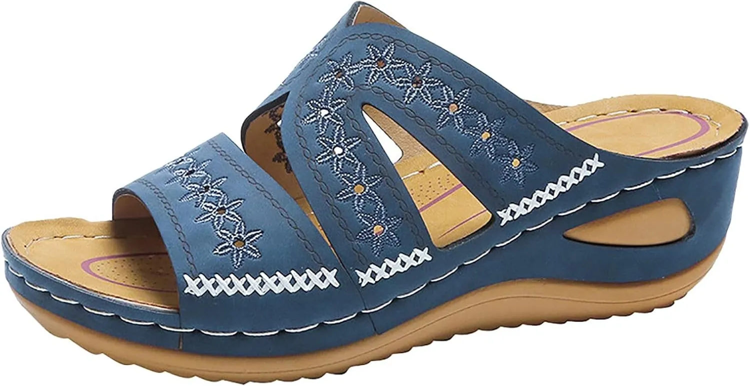 Eduavar Womens Sandals Comfortable, Sandals Women Fashion Slip On Sandals Comfortable Peep Toe Sandals Summer Walking Shoes
