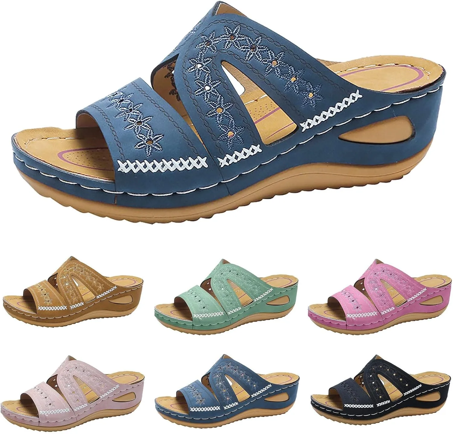 Eduavar Womens Sandals Comfortable, Sandals Women Fashion Slip On Sandals Comfortable Peep Toe Sandals Summer Walking Shoes