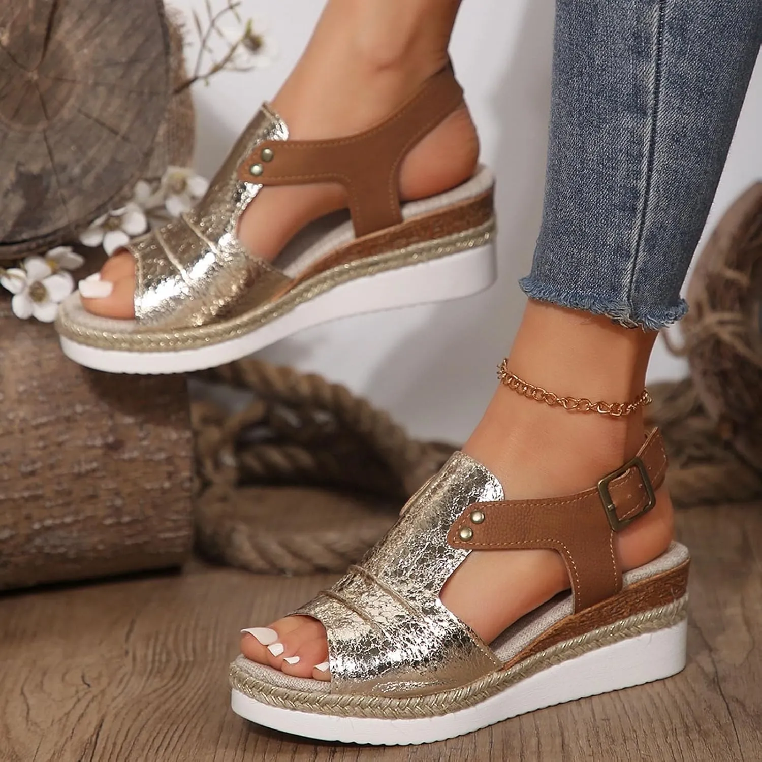 Espadrilles Wedge Sandals for Women,Open Toe Sandals Women Summer Dressy 2025 Comfortable Low Wedge Sandals Casual Slip On Sandals Strappy Sandals Fashion Platform Wedge Sandals Sandalias De Mujer