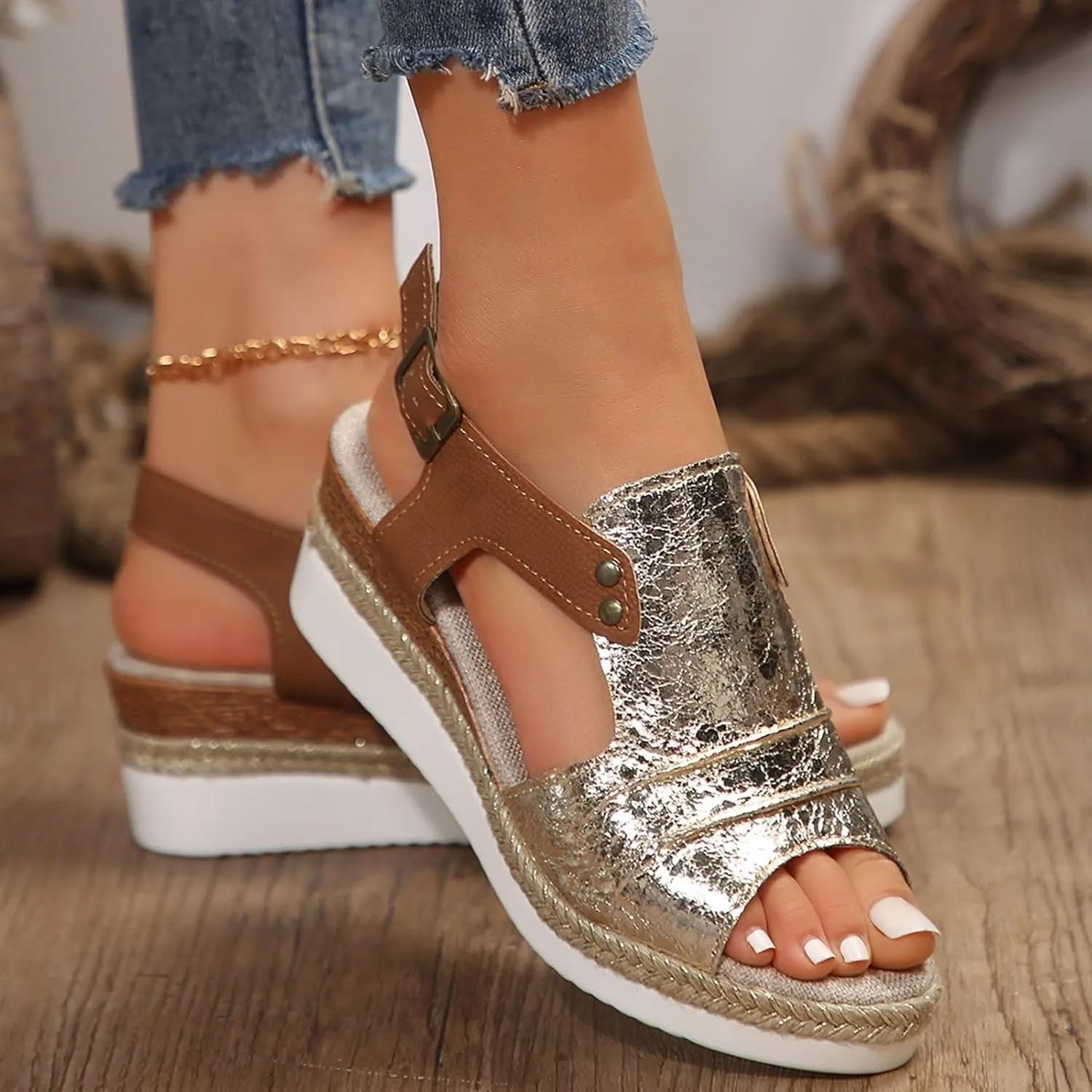Espadrilles Wedge Sandals for Women,Open Toe Sandals Women Summer Dressy 2025 Comfortable Low Wedge Sandals Casual Slip On Sandals Strappy Sandals Fashion Platform Wedge Sandals Sandalias De Mujer