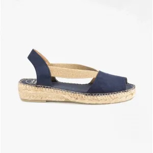 ETNA Ladies Leather Open-Toe Espadrilles Navy