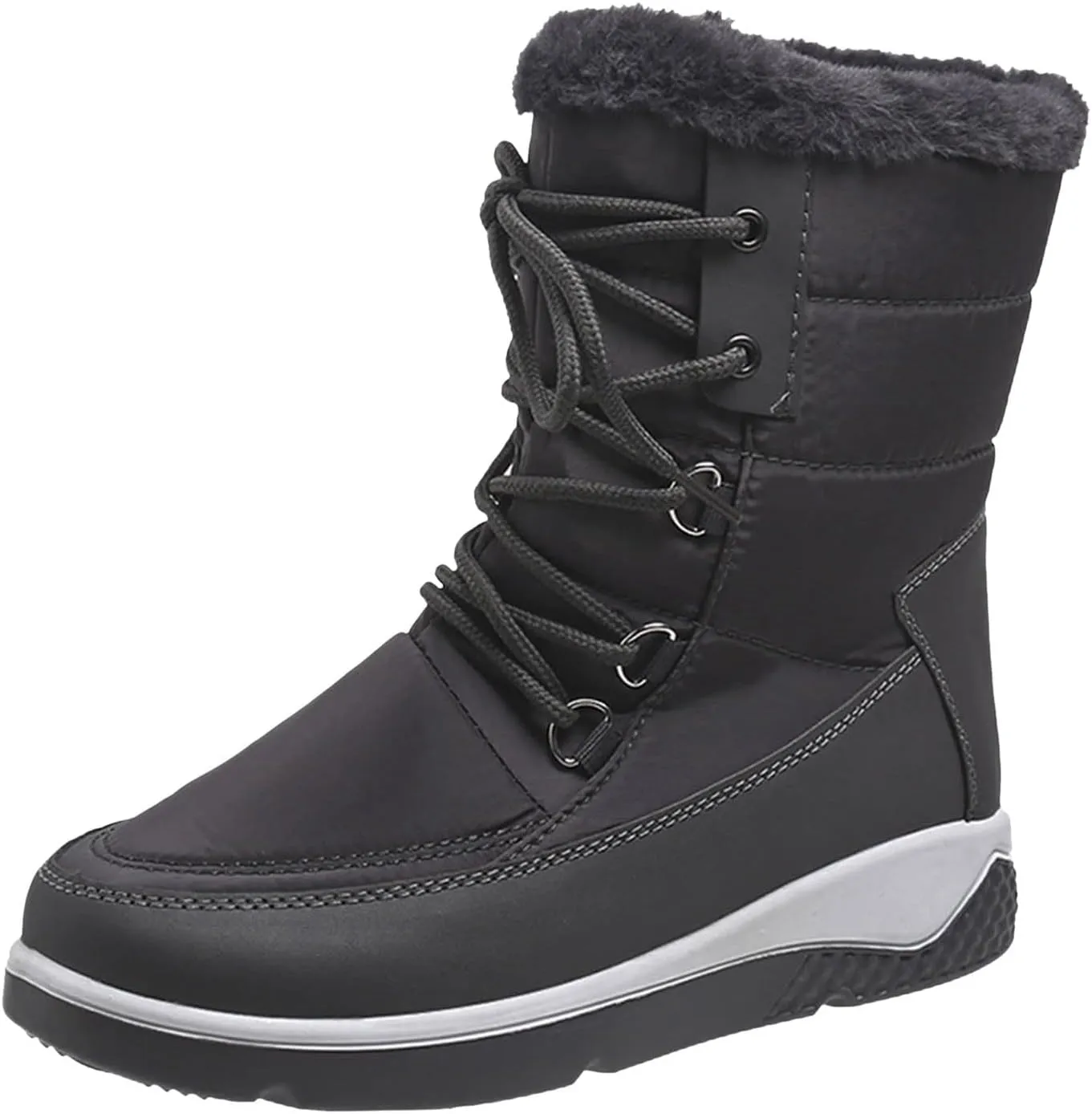 Fall Boots Womens Waterproof Snow Boots Platform Fur Lined Mid Calf Snow Rain Lace Up Warm Boots with Arch Support
