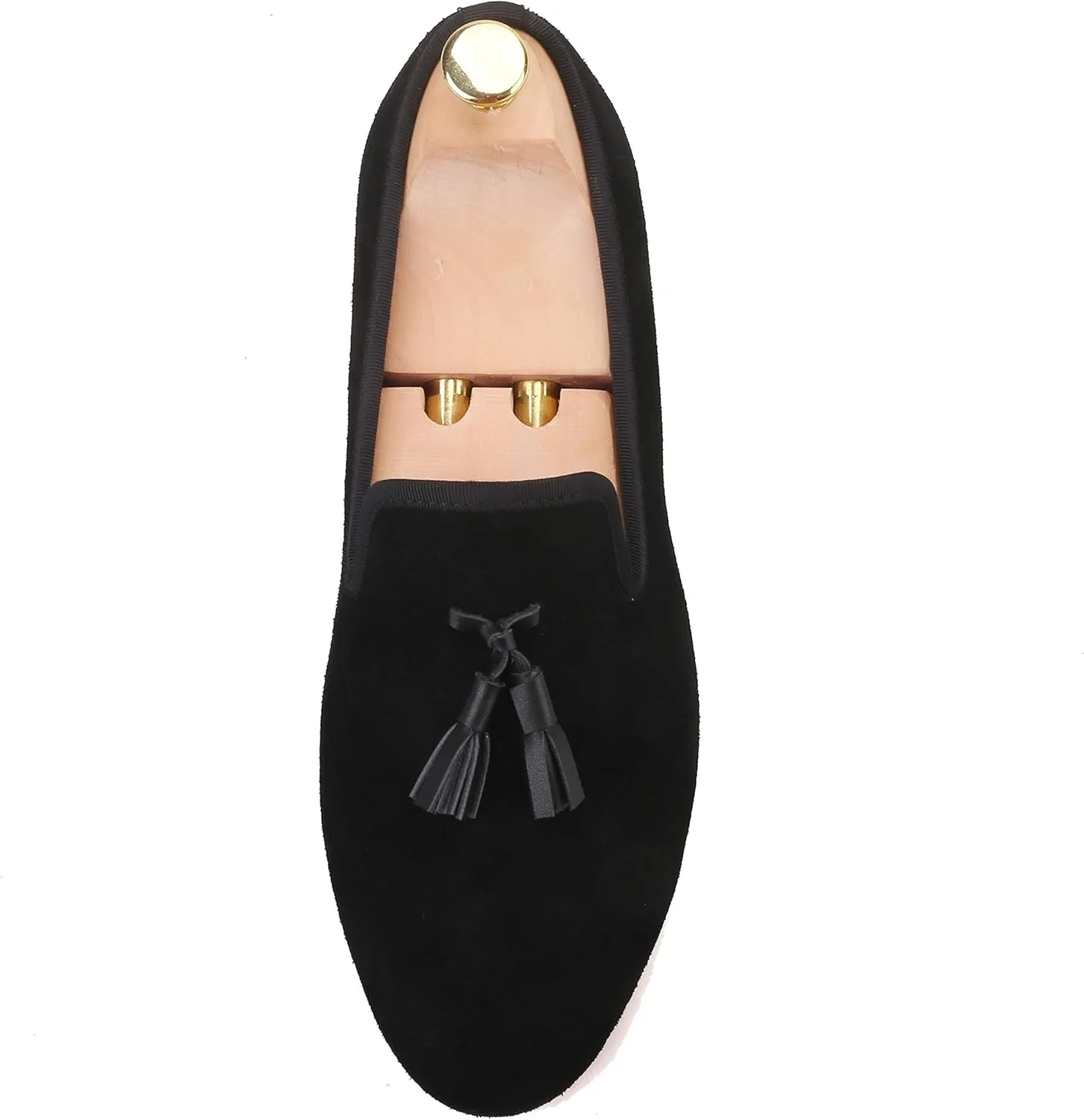 FERUCCI Men Black Suede Slippers Loafers Flat with Black Leather Tassel