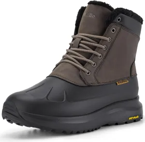 FitVille Men Wide Winter Boots Waterproof Insulated Duck Snow Boots Outdoor Hiking Mid Calf Boots Slip Resistance Warm Fur Liner High-top Shoes