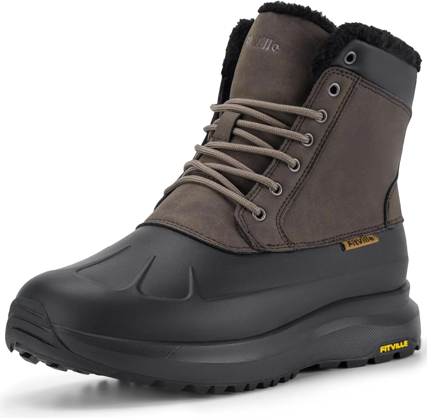 FitVille Men Wide Winter Boots Waterproof Insulated Duck Snow Boots Outdoor Hiking Mid Calf Boots Slip Resistance Warm Fur Liner High-top Shoes