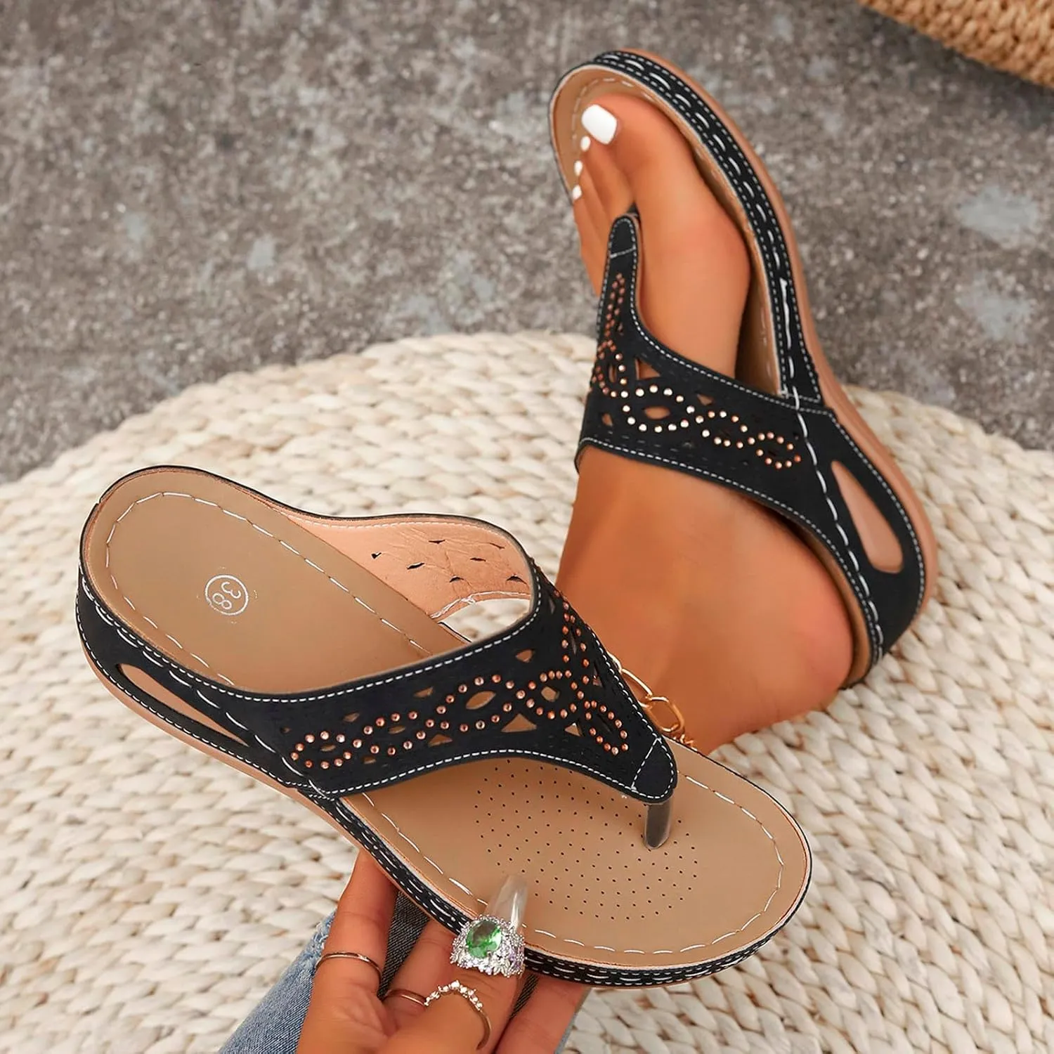 Flip Flops for Women Orthopedic Wedge Sandals Summer Dressy Flat Sandals Casual Open Toe Flip Flops Sandal