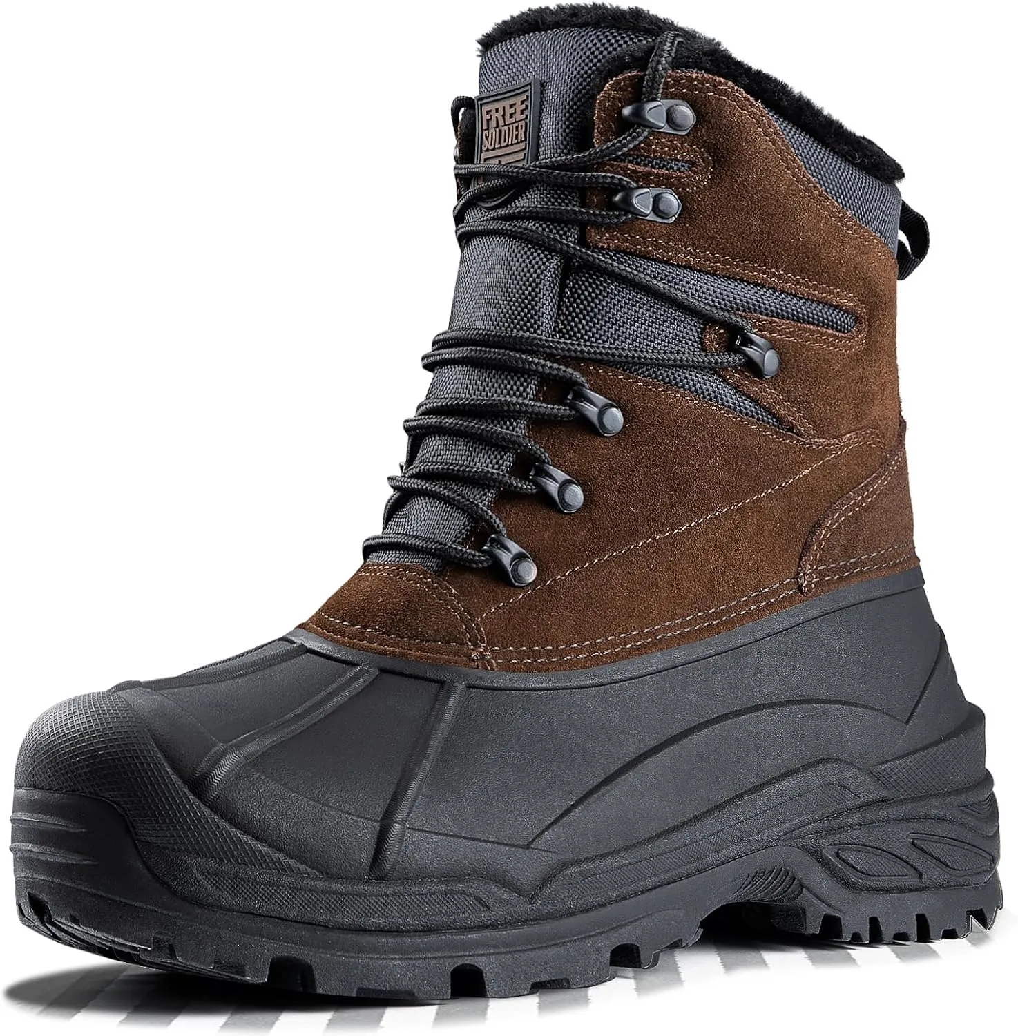 FREE SOLDIER Mens Snow Winter Boots for Men Warm Fleece Lining Winter Ski Shoes Waterproof Insulated Booties