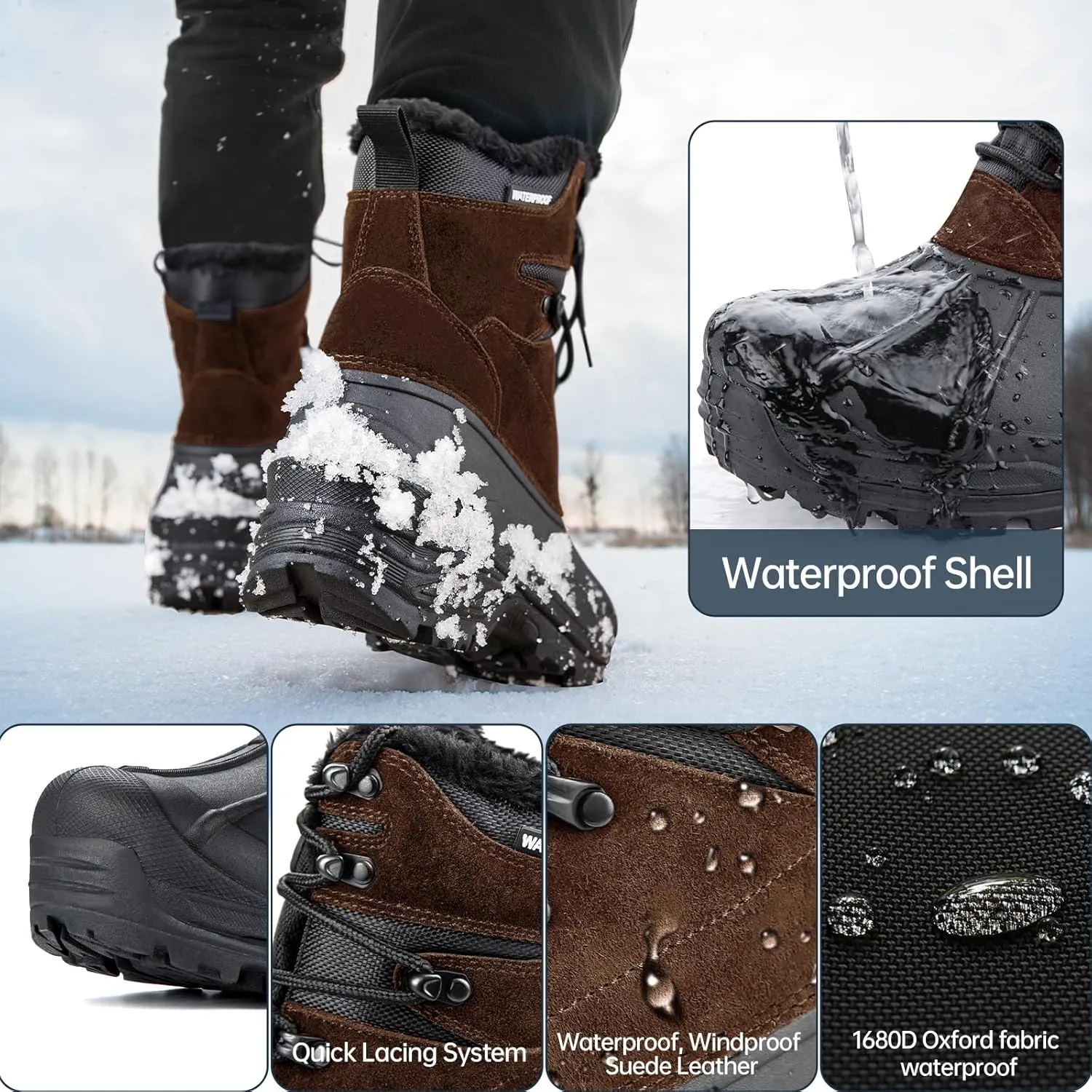 FREE SOLDIER Mens Snow Winter Boots for Men Warm Fleece Lining Winter Ski Shoes Waterproof Insulated Booties