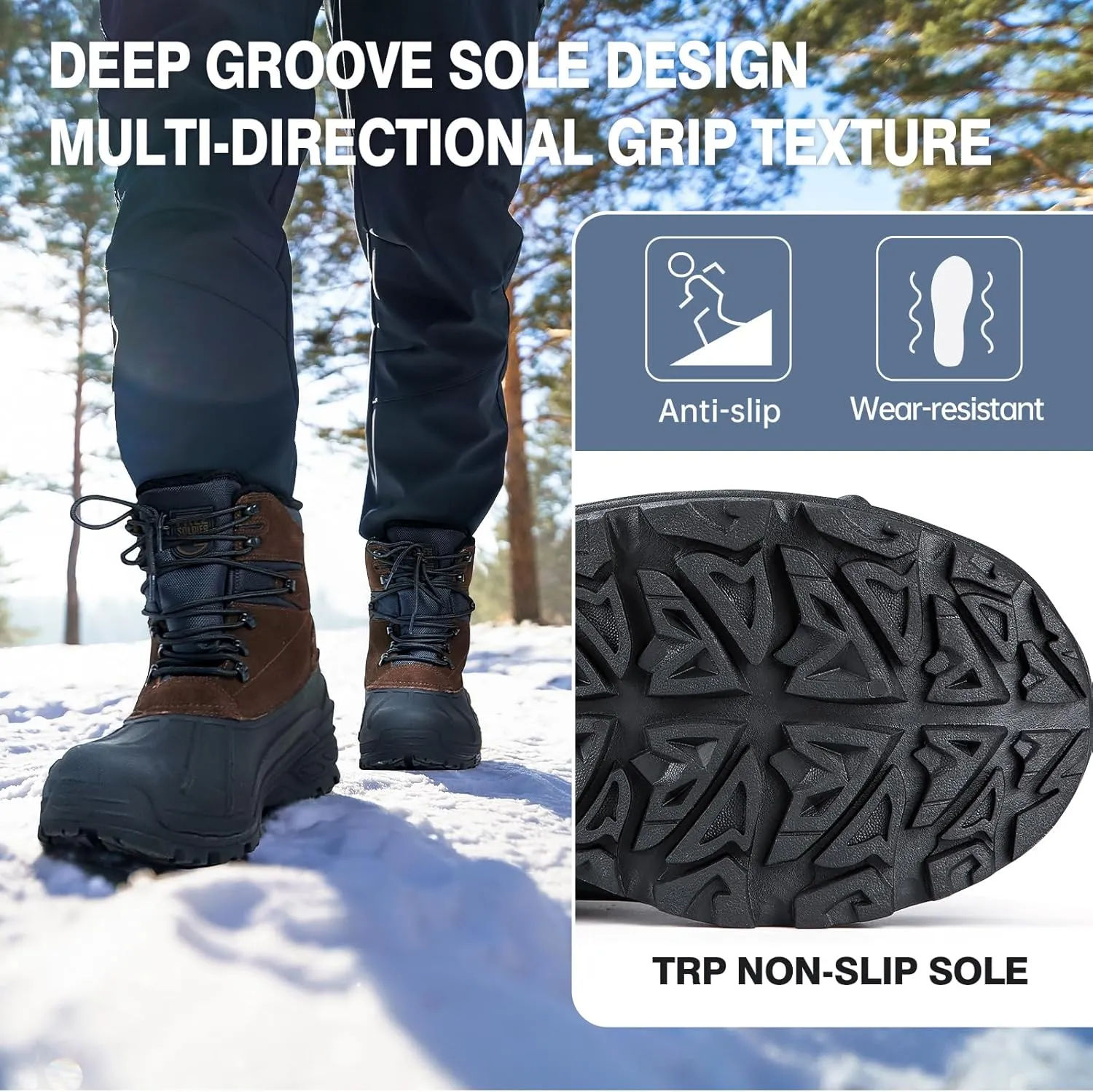 FREE SOLDIER Mens Snow Winter Boots for Men Warm Fleece Lining Winter Ski Shoes Waterproof Insulated Booties