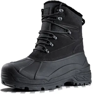 FREE SOLDIER Mens Snow Winter Boots for Men Warm Fleece Lining Winter Ski Shoes Waterproof Insulated Booties(Black,8)