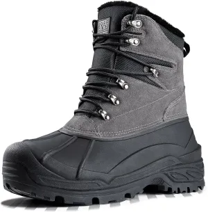 FREE SOLDIER Mens Snow Winter Boots for Men Warm Fleece Lining Winter Ski Shoes Waterproof Insulated Booties(Grey,7)