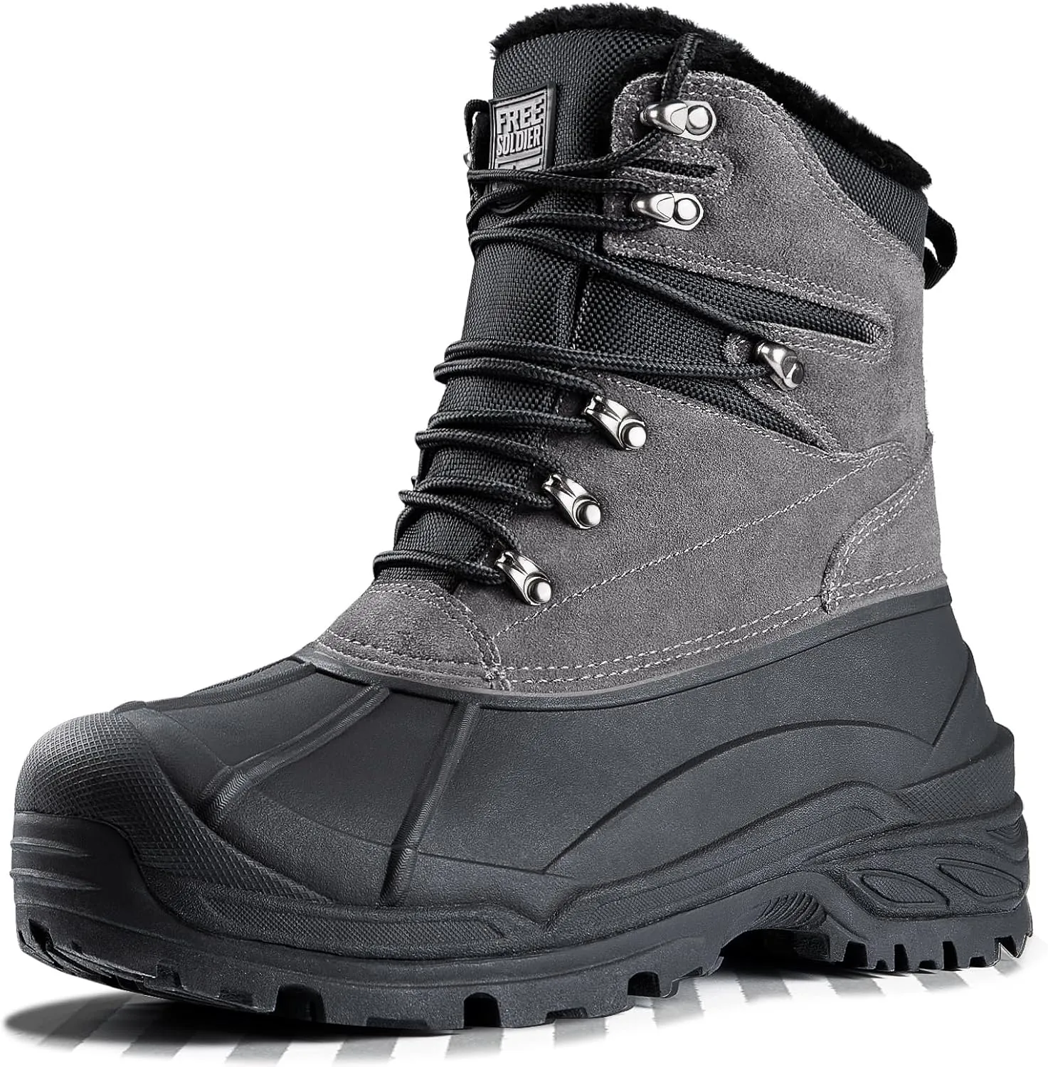 FREE SOLDIER Mens Snow Winter Boots for Men Warm Fleece Lining Winter Ski Shoes Waterproof Insulated Booties(Grey,7)