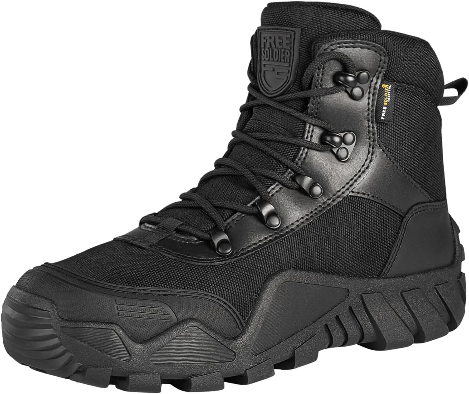 FREE SOLDIER Men's Waterproof Hiking Boots Tactical Work Boots Outdoor Lightweight Military Boots (Mid Black, US 9.5)