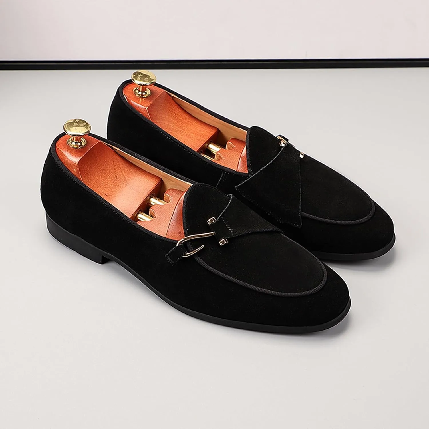 Genuine Leather Loafers for Men Suede Monk Strap Slip-On Casual Shoes