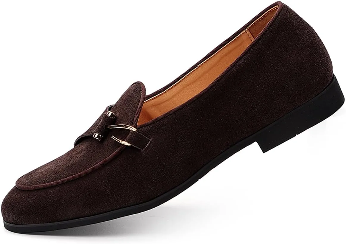 Genuine Leather Loafers for Men Suede Monk Strap Slip-On Casual Shoes