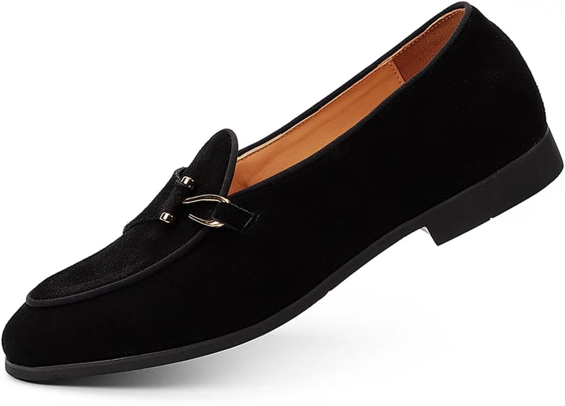 Genuine Leather Loafers for Men Suede Monk Strap Slip-On Casual Shoes