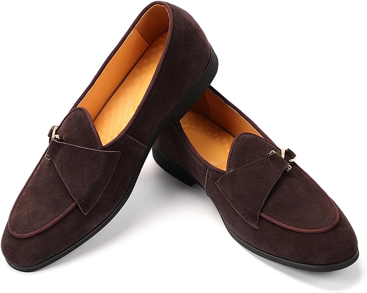 Genuine Leather Loafers for Men Suede Monk Strap Slip-On Casual Shoes