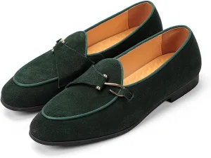 Genuine Leather Loafers for Men Suede Monk Strap Slip-On Casual Shoes