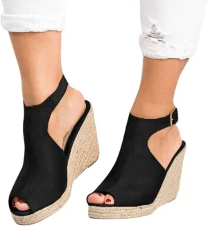 Gibobby Sandals for Women 2023 Summer Fish Mouth Open Toe Breathable Beach Sandals Slip-On Straw Casual Wedges Shoes