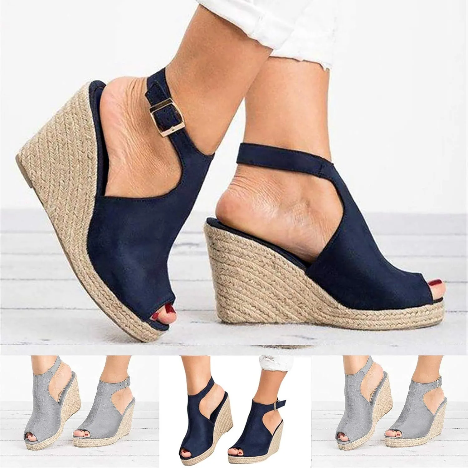 Gibobby Sandals for Women 2023 Summer Fish Mouth Open Toe Breathable Beach Sandals Slip-On Straw Casual Wedges Shoes