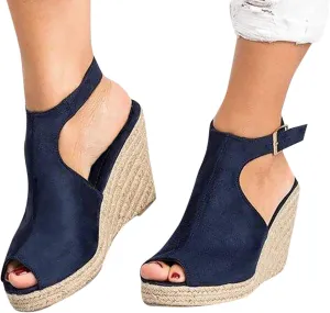 Gibobby Sandals for Women 2023 Summer Fish Mouth Open Toe Breathable Beach Sandals Slip-On Straw Casual Wedges Shoes