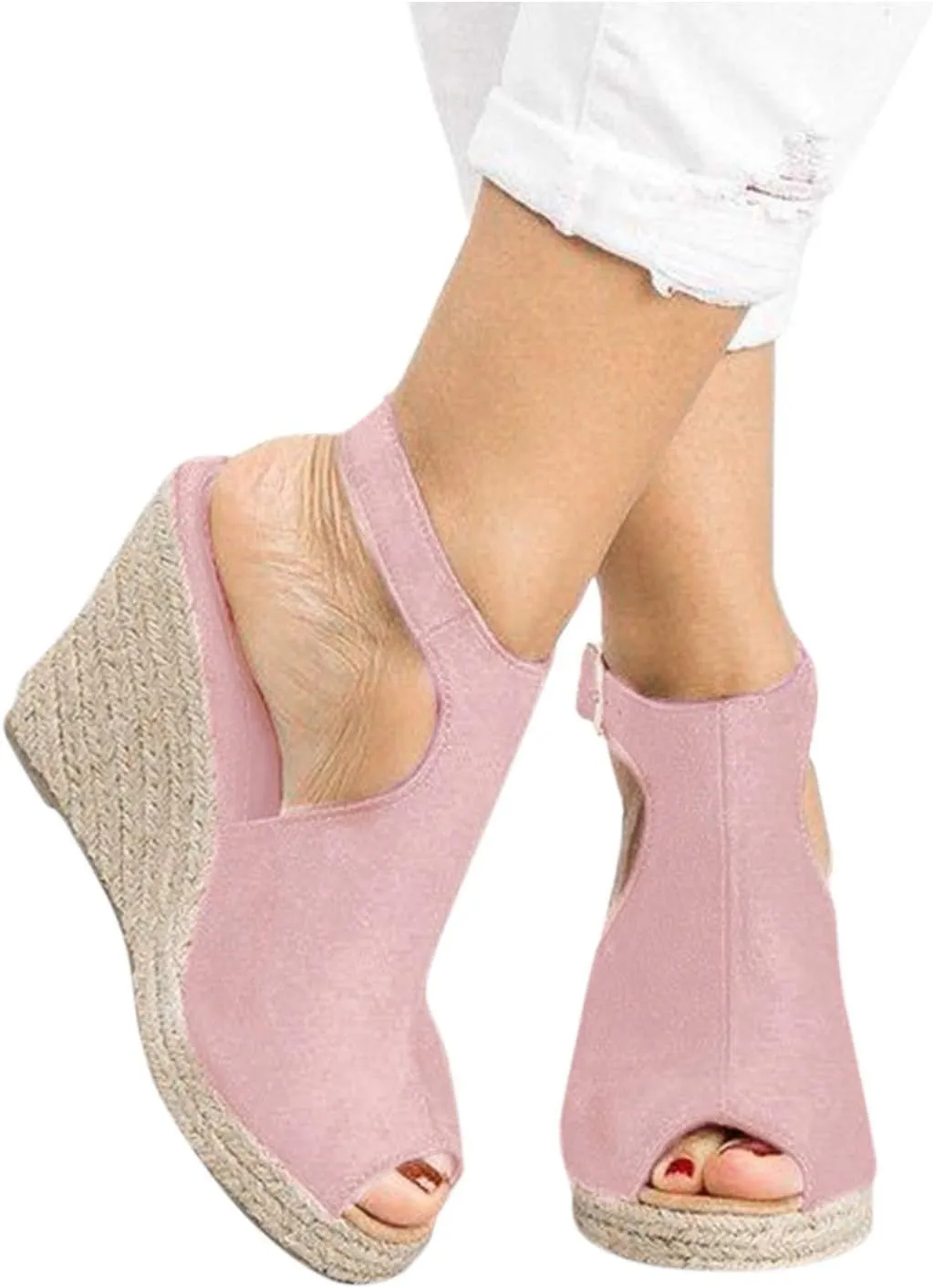 Gibobby Womens Sandals 2023 Summer Open Toe Breathable Beach Sandals Slip-On Straw Casual Wedges Shoes