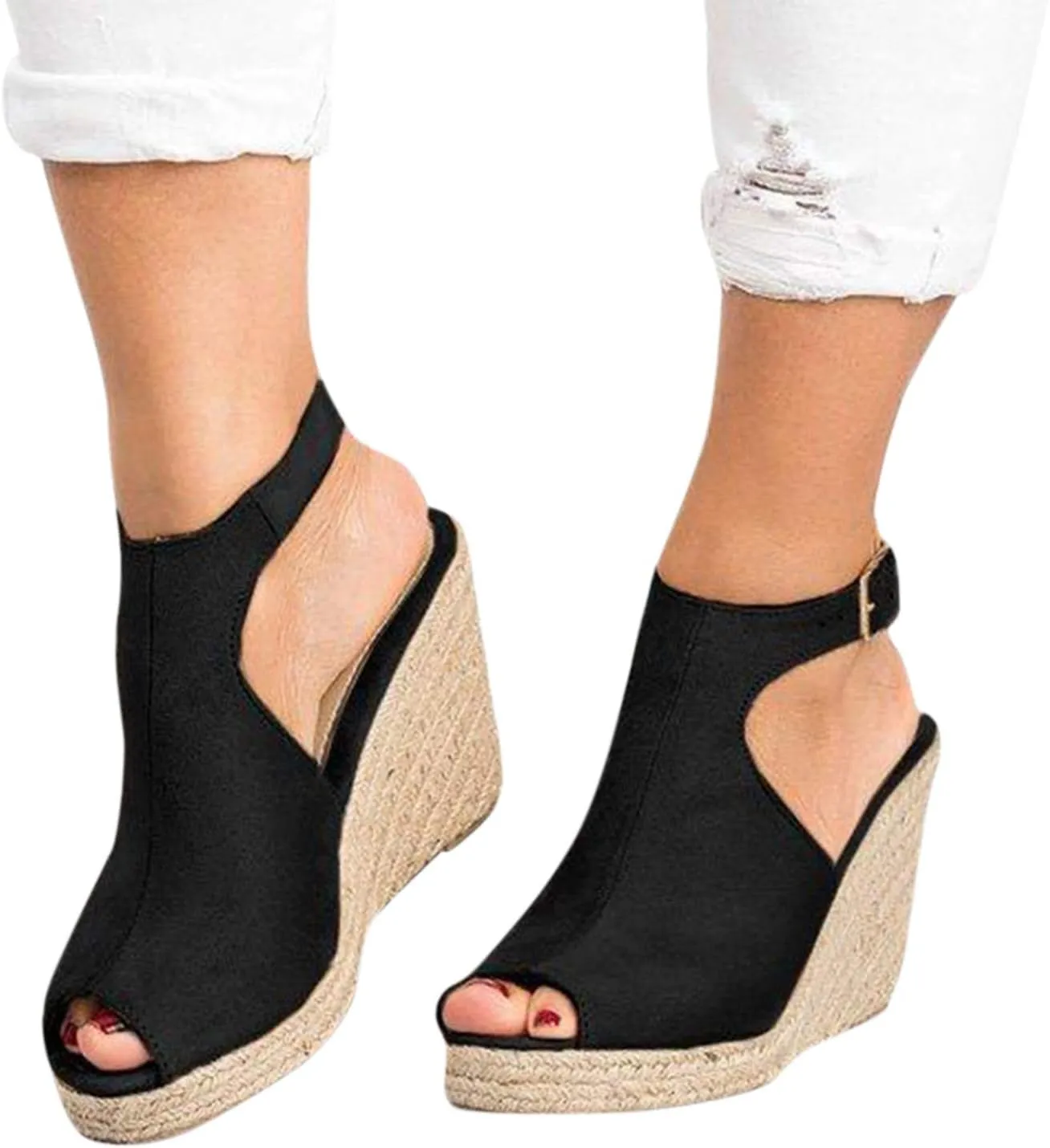 Gibobby Womens Sandals 2023 Summer Open Toe Breathable Beach Sandals Slip-On Straw Casual Wedges Shoes