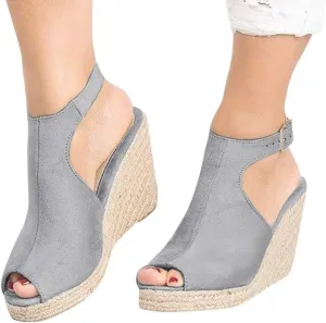Gibobby Womens Sandals 2023 Summer Open Toe Breathable Beach Sandals Slip-On Straw Casual Wedges Shoes