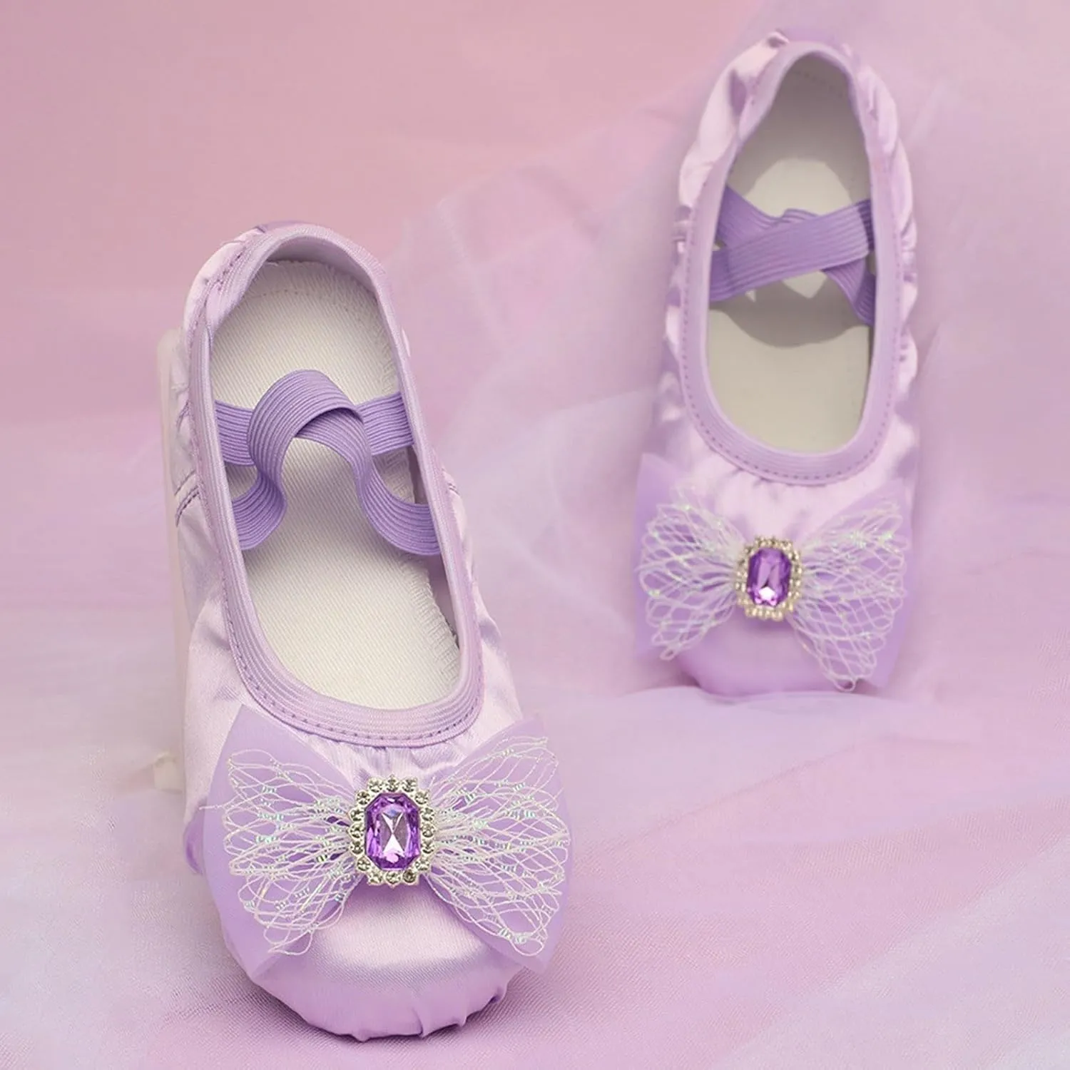 Girls Ballet Shoes Beads Bow Ballerina Flats Shoes Split-Sole Flats Dance Shoes Practice Ballet Slipper for Dancing