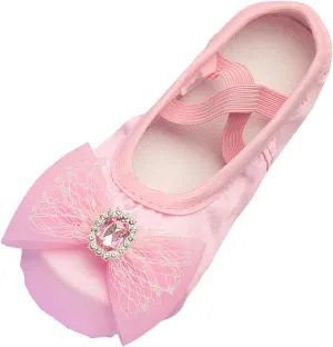 Girls Ballet Shoes Beads Bow Ballerina Flats Shoes Split-Sole Flats Dance Shoes Practice Ballet Slipper for Dancing
