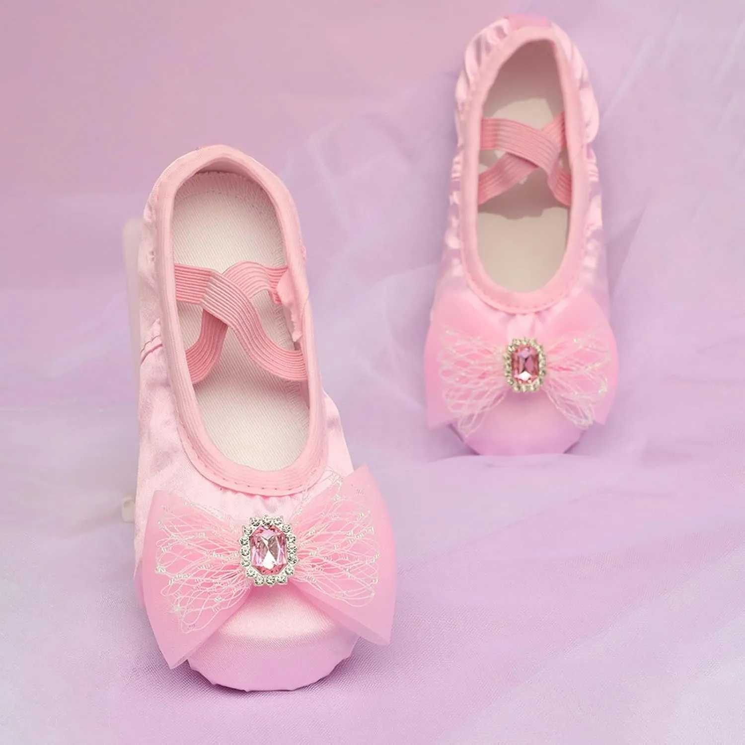 Girls Ballet Shoes Beads Bow Ballerina Flats Shoes Split-Sole Flats Dance Shoes Practice Ballet Slipper for Dancing