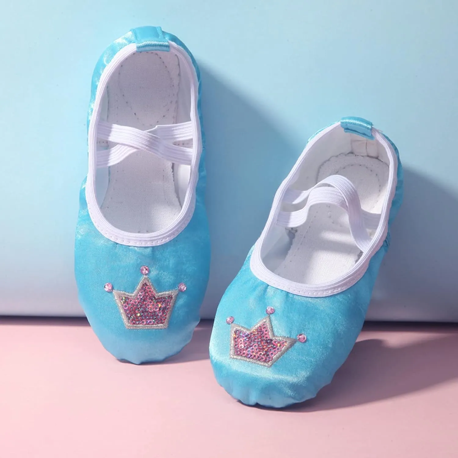 Girls Ballet Shoes Glitter Split-Sole Dance Slippers Toddler Kid Practic Flat Soft Lightweight Shoes with Elastic