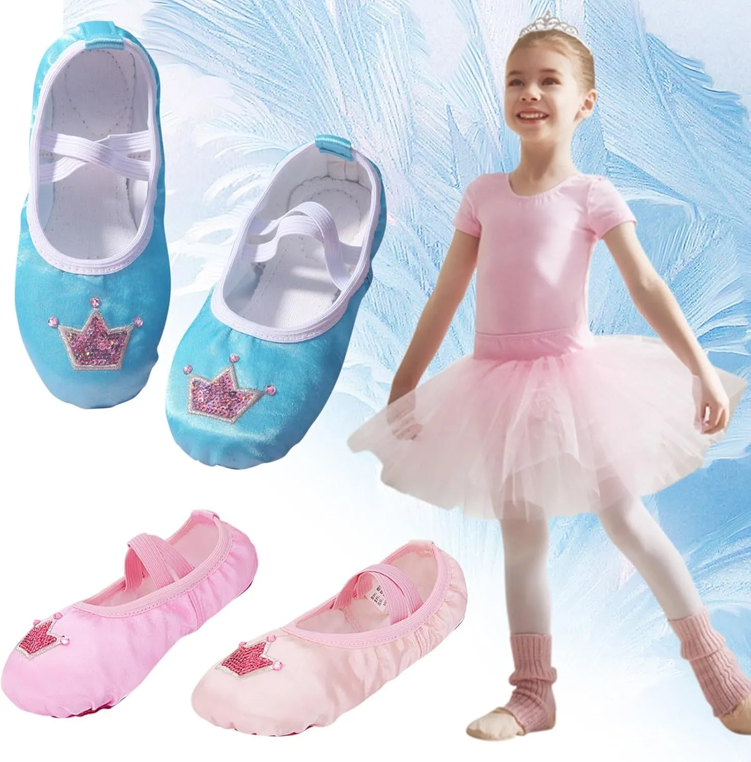 Girls Ballet Shoes Glitter Split-Sole Dance Slippers Toddler Kid Practic Flat Soft Lightweight Shoes with Elastic