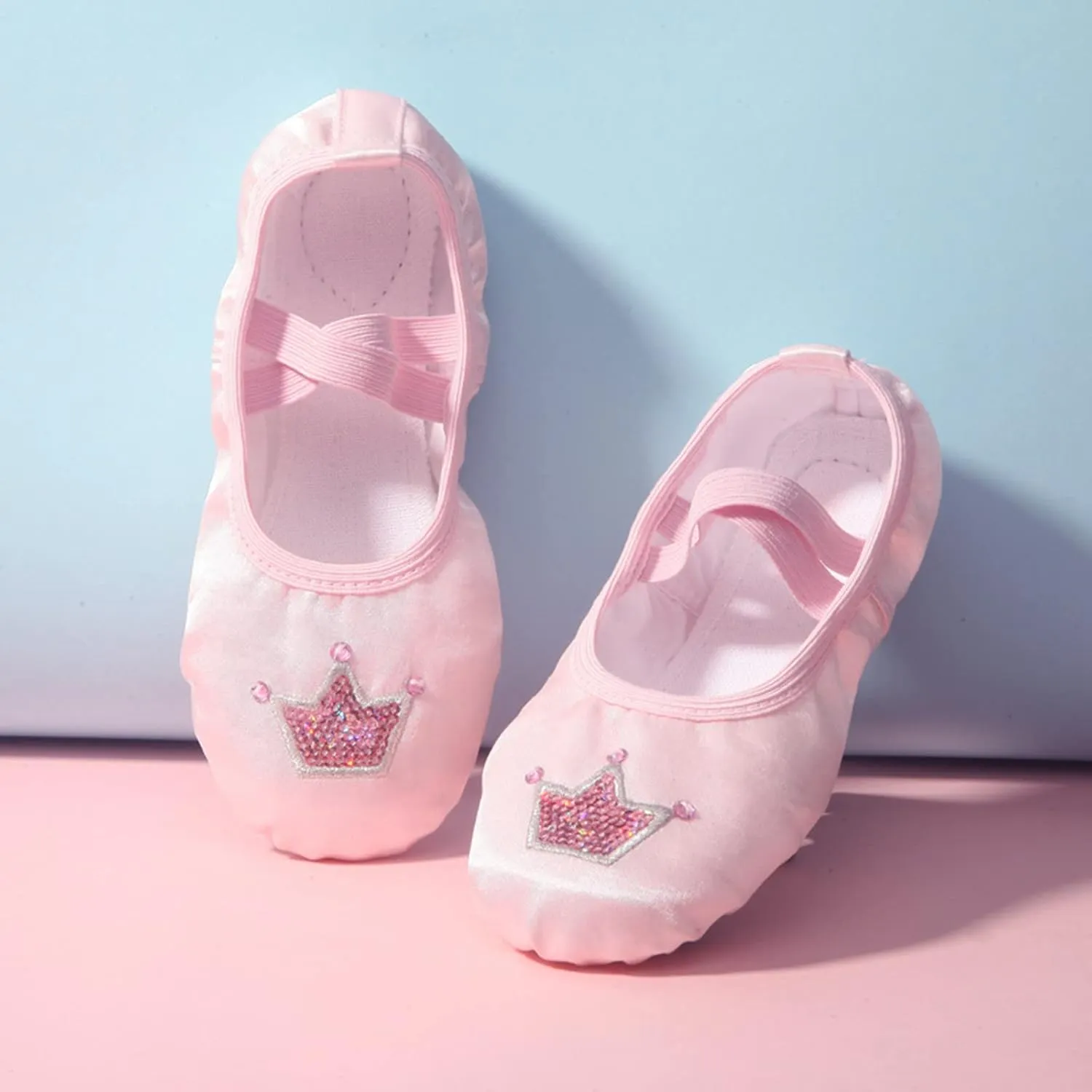 Girls Ballet Shoes Glitter Split-Sole Dance Slippers Toddler Kid Practic Flat Soft Lightweight Shoes with Elastic