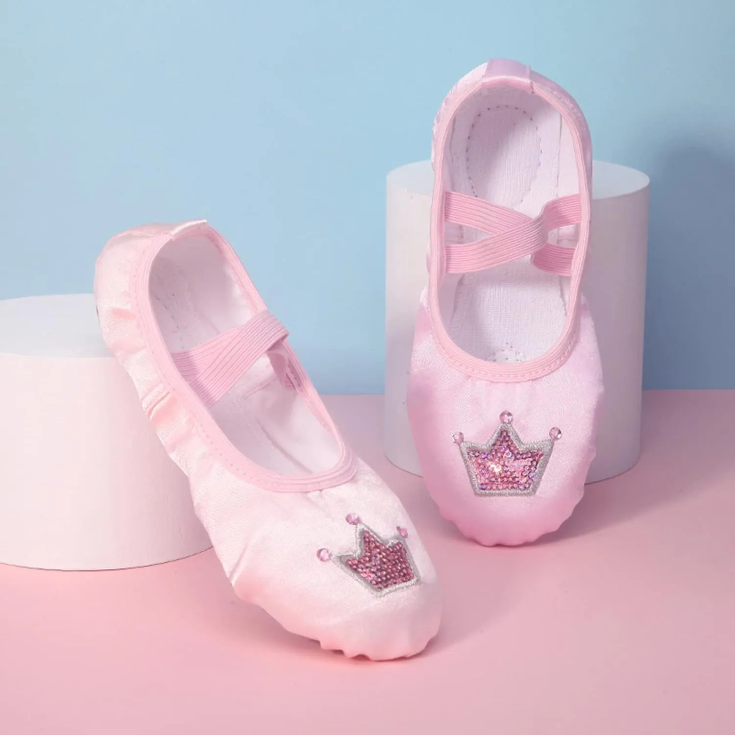 Girls Ballet Shoes Glitter Split-Sole Dance Slippers Toddler Kid Practic Flat Soft Lightweight Shoes with Elastic
